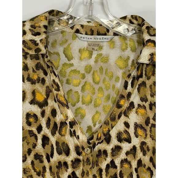 Peter Nygard Womens Blouse Button Down Animal Print Yellow Black XL - Picture 7 of 8